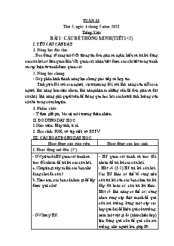 Kế hoạch bài dạy Lớp 1 - Tuần 33 - Năm học 2022-2023 - Cao Thị Hảo