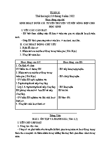 Kế hoạch bài dạy Lớp 1 - Tuần 35 - Năm học 2021-2022 - Cao Thị Hảo