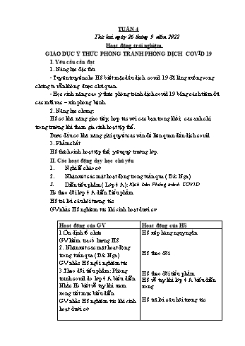 Kế hoạch bài dạy Lớp 1 - Tuần 4 - Năm học 2022-2023 - Cao Thị Hảo