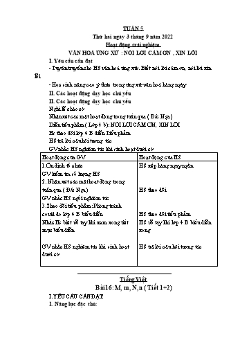 Kế hoạch bài dạy Lớp 1 - Tuần 5 - Năm học 2022-2023 - Cao Thị Hảo