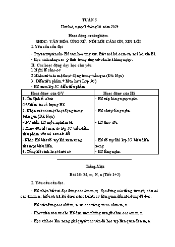 Kế hoạch bài dạy Lớp 1 - Tuần 5 - Năm học 2024-2025 - Cao Thị Hồng Hạnh