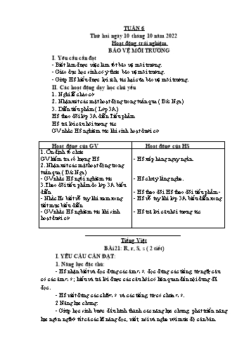 Kế hoạch bài dạy Lớp 1 - Tuần 6 - Năm học 2022-2023 - Cao Thị Hảo