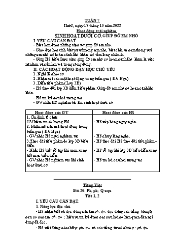 Kế hoạch bài dạy Lớp 1 - Tuần 7 - Năm học 2022-2023 - Cao Thị Hảo