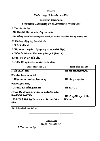 Kế hoạch bài dạy Lớp 1 - Tuần 8 - Năm học 2024-2025 - Cao Thị Hồng Hạnh