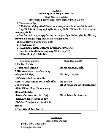 Kế hoạch bài dạy Lớp 1 - Tuần 9 - Năm học 2022-2023 - Cao Thị Hảo