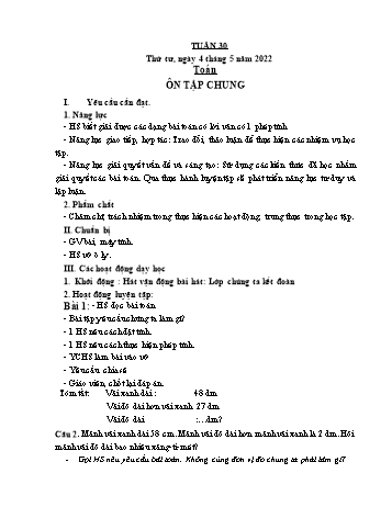Kế hoạch bài dạy Lớp 2 (Buổi sáng) - Tuần 30 - Năm học 2021-2022 - Cao Thị Hảo
