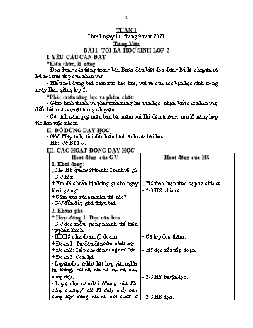 Kế hoạch bài dạy Lớp 2 - Tuần 1 (Thứ 5, 6) - Năm học 2021-2022 - Đặng Thị Cẩm Thành