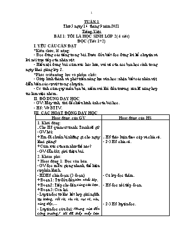 Kế hoạch bài dạy Lớp 2 - Tuần 1 (Thứ 5+6) - Năm học 2021-2022 - Cao Thị Hảo