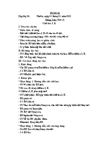 Kế hoạch bài dạy Lớp 2 - Tuần 10 - Năm học 2021-2022 - Phạm Thị Thanh Châu