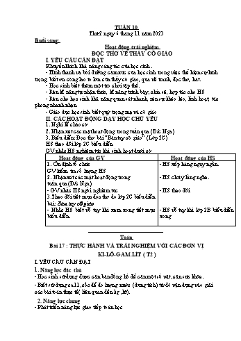 Kế hoạch bài dạy Lớp 2 - Tuần 10 - Năm học 2023-2024 - Cao Thị Hồng Hạnh