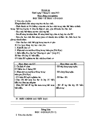 Kế hoạch bài dạy Lớp 2 - Tuần 10 - Năm học 2023-2024 - Đặng Thị Cẩm Thành