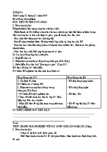 Kế hoạch bài dạy Lớp 2 - Tuần 10 - Năm học 2024-2025 - Đặng Thị Cẩm Thành