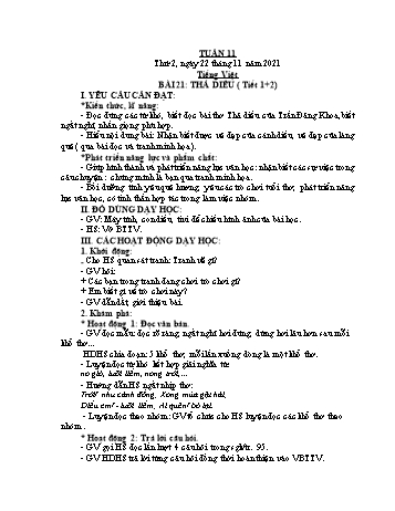 Kế hoạch bài dạy Lớp 2 - Tuần 11 - Năm học 2021-2022 - Đặng Thị Cẩm Thành