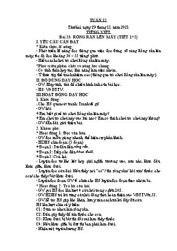 Kế hoạch bài dạy Lớp 2 - Tuần 12 - Năm học 2021-2022 - Đặng Thị Cẩm Thành