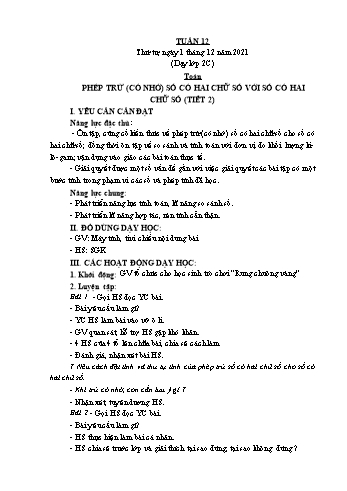 Kế hoạch bài dạy Lớp 2 - Tuần 12 - Năm học 2021-2022 - Lê Thị Thu Hằng