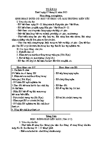 Kế hoạch bài dạy Lớp 2 - Tuần 13 - Năm học 2023-2024 - Đặng Thị Cẩm Thành