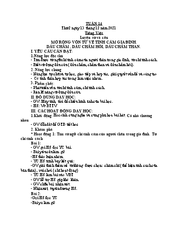 Kế hoạch bài dạy Lớp 2 - Tuần 14 - Năm học 2021-2022 - Đặng Thị Cẩm Thành