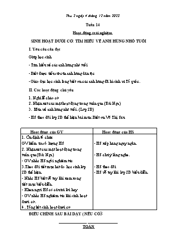Kế hoạch bài dạy Lớp 2 - Tuần 14 - Năm học 2023-2024 - Cao Thị Hồng Hạnh