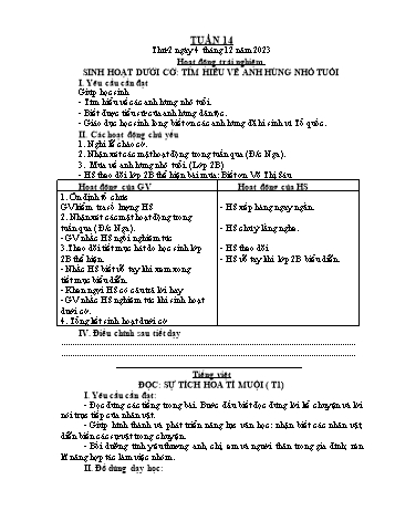 Kế hoạch bài dạy Lớp 2 - Tuần 14 - Năm học 2023-2024 - Đặng Thị Cẩm Thành
