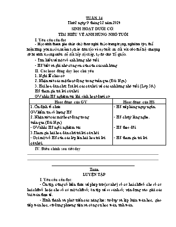 Kế hoạch bài dạy Lớp 2 - Tuần 14 - Năm học 2024-2025 - Đặng Thị Cẩm Thành