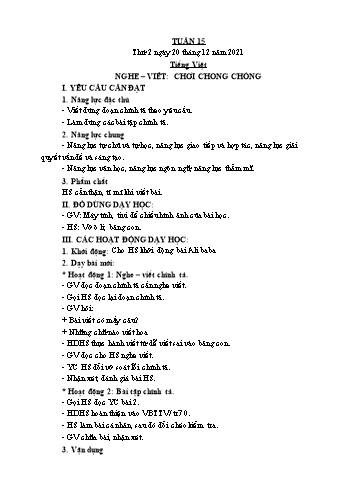 Kế hoạch bài dạy Lớp 2 - Tuần 15 - Năm học 2021-2022 - Cao Thị Hảo