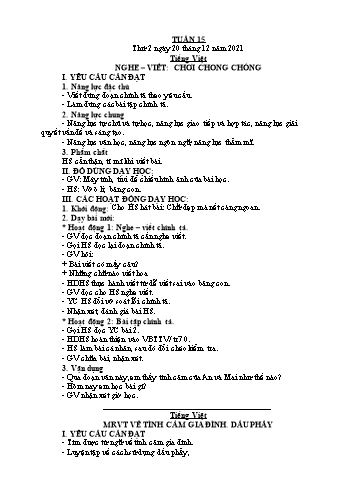 Kế hoạch bài dạy Lớp 2 - Tuần 15 - Năm học 2021-2022 - Đặng Thị Cẩm Thành
