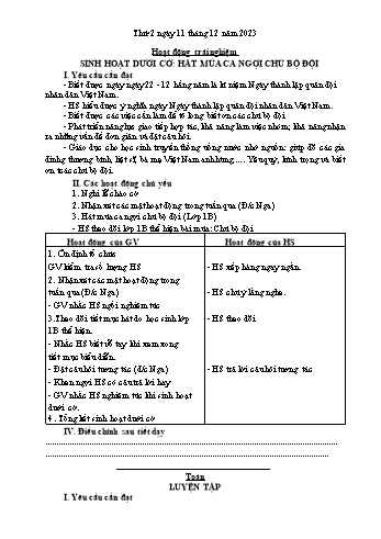 Kế hoạch bài dạy Lớp 2 - Tuần 15 - Năm học 2023-2024 - Cao Thị Hồng Hạnh