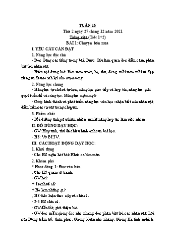 Kế hoạch bài dạy Lớp 2 - Tuần 16 - Năm học 2021-2022 - Cao Thị Hảo