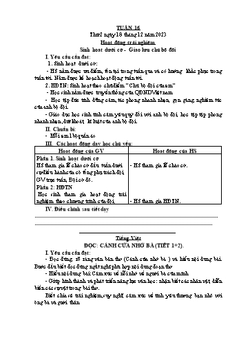 Kế hoạch bài dạy Lớp 2 - Tuần 16 - Năm học 2023-2024 - Đặng Thị Cẩm Thành