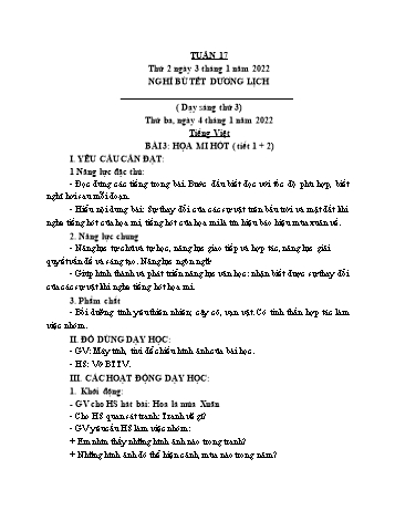 Kế hoạch bài dạy Lớp 2 - Tuần 17 - Năm học 2021-2022 - Cao Thị Hảo