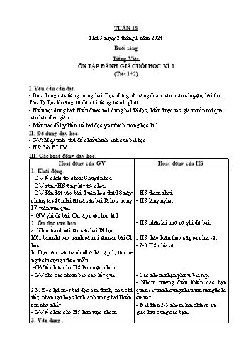 Kế hoạch bài dạy Lớp 2 - Tuần 18 - Năm học 2023-2024 - Cao Thị Hồng Hạnh