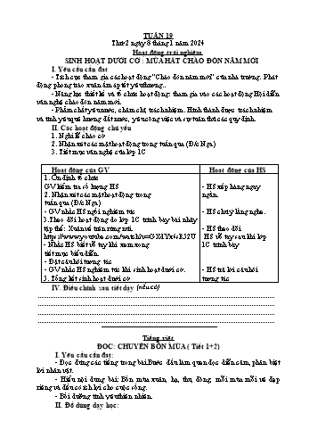 Kế hoạch bài dạy Lớp 2 - Tuần 19 - Năm học 2023-2024 - Đặng Thị Cẩm Thành