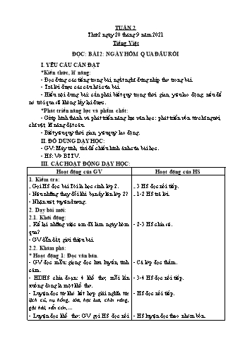 Kế hoạch bài dạy Lớp 2 - Tuần 2 - Năm học 2021-2022 - Đặng Thị Cẩm Thành