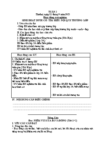 Kế hoạch bài dạy Lớp 2 - Tuần 2 - Năm học 2023-2024 - Cao Thị Hồng Hạnh