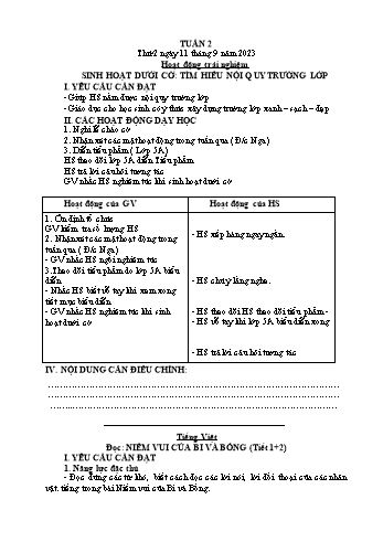 Kế hoạch bài dạy Lớp 2 - Tuần 2 - Năm học 2023-2024 - Đặng Thị Cẩm Thành