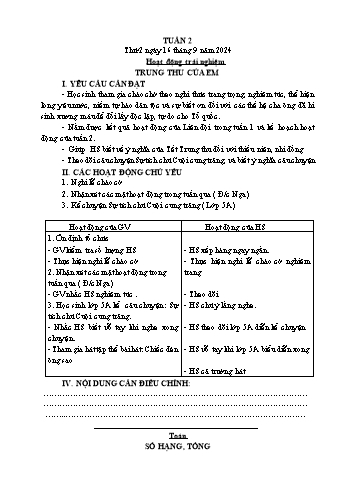 Kế hoạch bài dạy Lớp 2 - Tuần 2 - Năm học 2024-2025