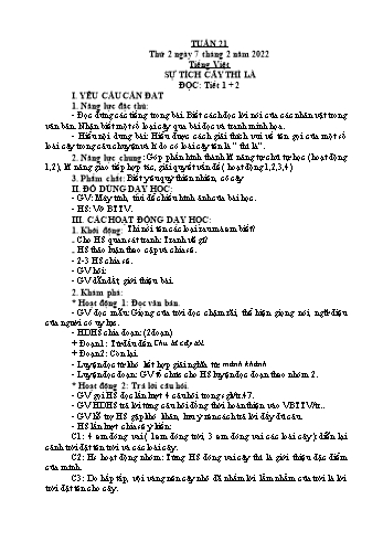Kế hoạch bài dạy Lớp 2 - Tuần 21 - Năm học 2021-2022 - Cao Thị Hảo