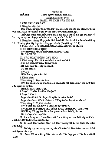 Kế hoạch bài dạy Lớp 2 - Tuần 21 - Năm học 2021-2022 - Đặng Thị Cẩm Thành