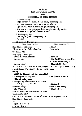 Kế hoạch bài dạy Lớp 2 - Tuần 21 - Năm học 2024-2025 - Đặng Thị Cẩm Thành