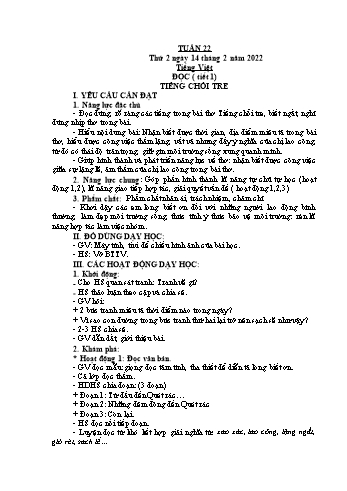Kế hoạch bài dạy Lớp 2 - Tuần 22 - Năm học 2021-2022 - Cao Thị Hảo
