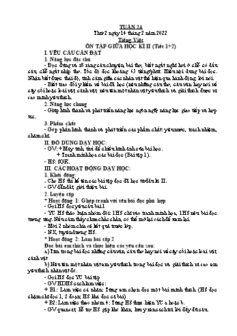 Kế hoạch bài dạy Lớp 2 - Tuần 24 - Năm học 2021-2022 - Cao Thị Hảo