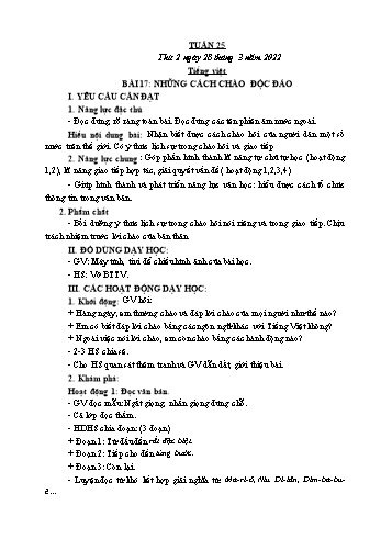 Kế hoạch bài dạy Lớp 2 - Tuần 25 - Năm học 2021-2022 - Cao Thị Hảo