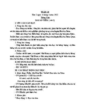 Kế hoạch bài dạy Lớp 2 - Tuần 26 - Năm học 2021-2022 - Cao Thị Hảo