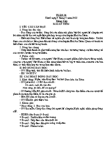 Kế hoạch bài dạy Lớp 2 - Tuần 26 - Năm học 2021-2022 - Đặng Thị Cẩm Thành