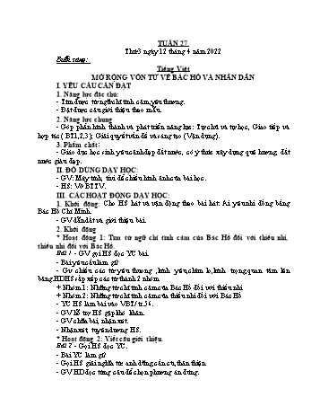 Kế hoạch bài dạy Lớp 2 - Tuần 27 - Năm học 2021-2022 - Đặng Thị Cẩm Thành