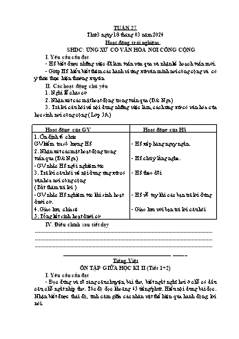 Kế hoạch bài dạy Lớp 2 - Tuần 27 - Năm học 2023-2024 - Đặng Thị Cẩm Thành