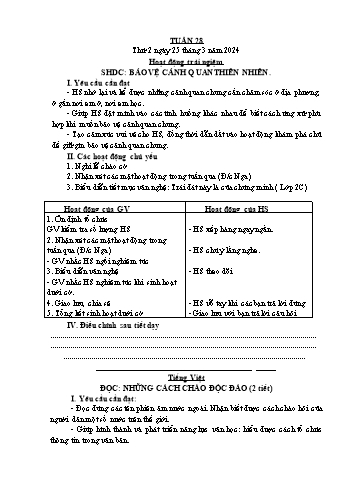 Kế hoạch bài dạy Lớp 2 - Tuần 28 - Năm học 2023-2024 - Đặng Thị Cẩm Thành
