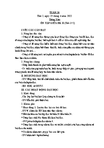 Kế hoạch bài dạy Lớp 2 - Tuần 29 - Năm học 2021-2022 - Cao Thị Hảo