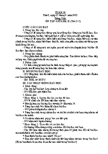 Kế hoạch bài dạy Lớp 2 - Tuần 29 - Năm học 2021-2022 - Đặng Thị Cẩm Thành