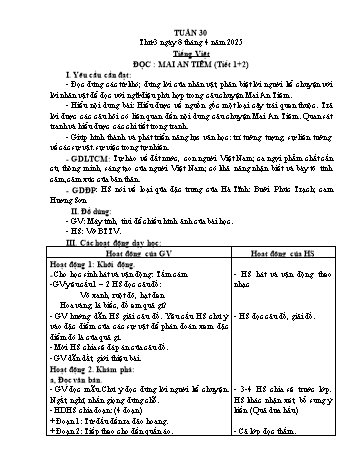 Kế hoạch bài dạy Lớp 2 - Tuần 30 - Năm học 2024-2025 - Đặng Thị Cẩm Thành